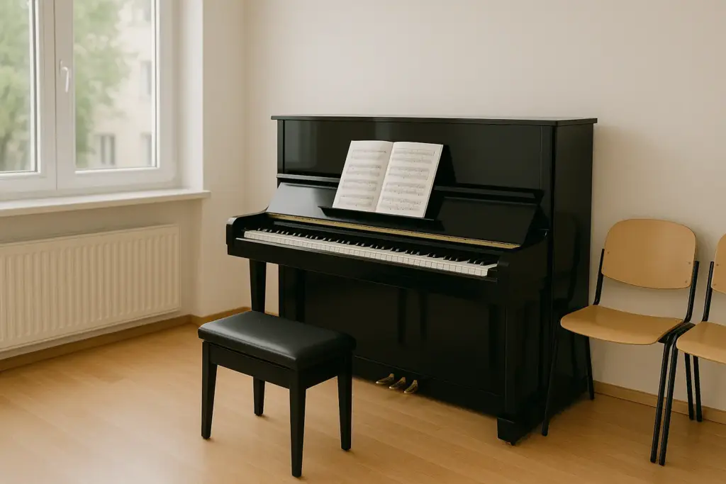 Der Klavierstimmer während seiner Arbeit